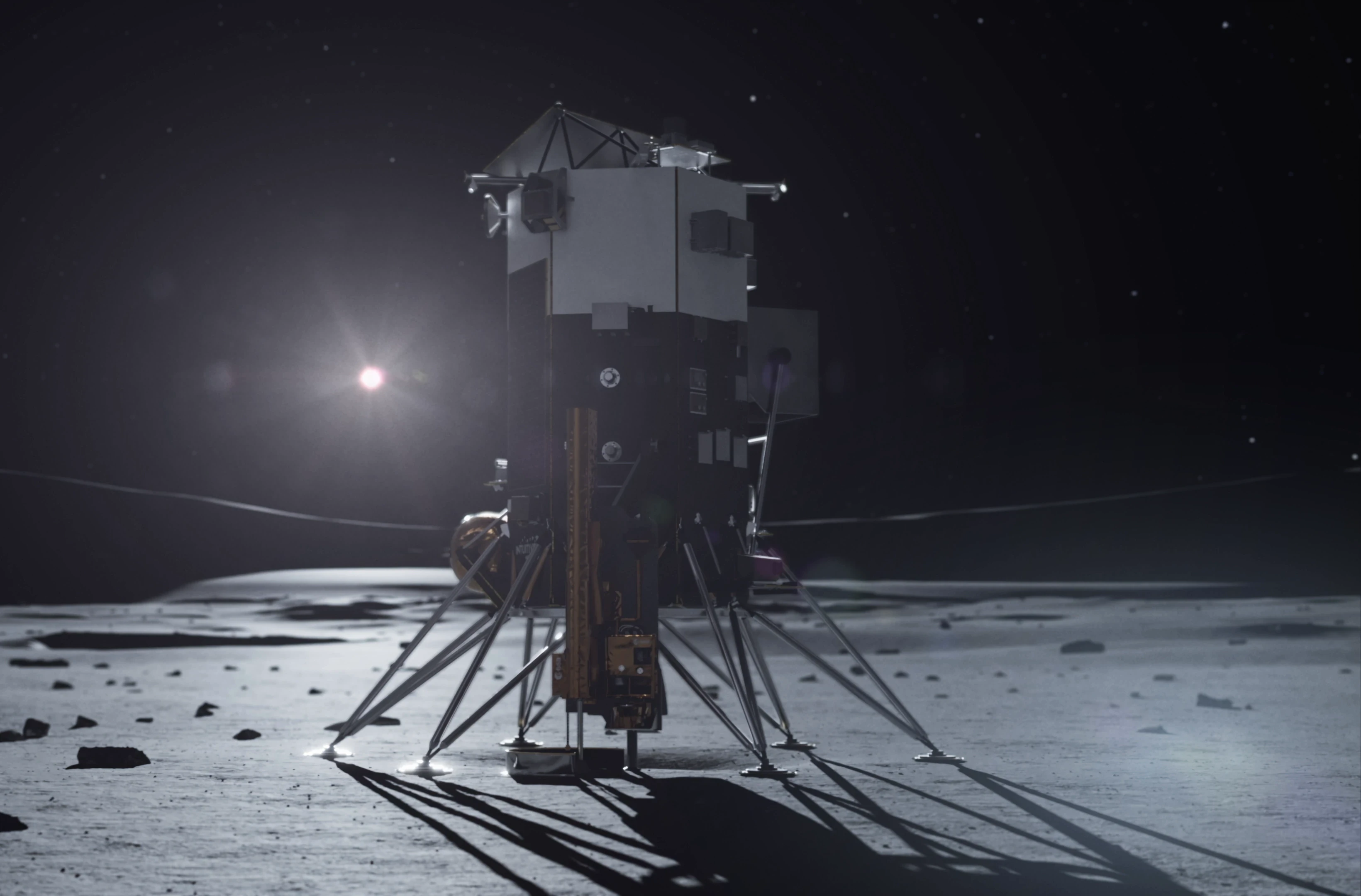 Render of the Intuitive Machines Nova-C lander carrying ESA's PROSPECT payload on the lunar surface