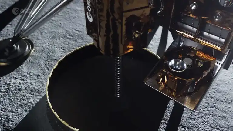 Cutaway animation of the PROSPECT drill boring into the lunar regolith beneath the lander