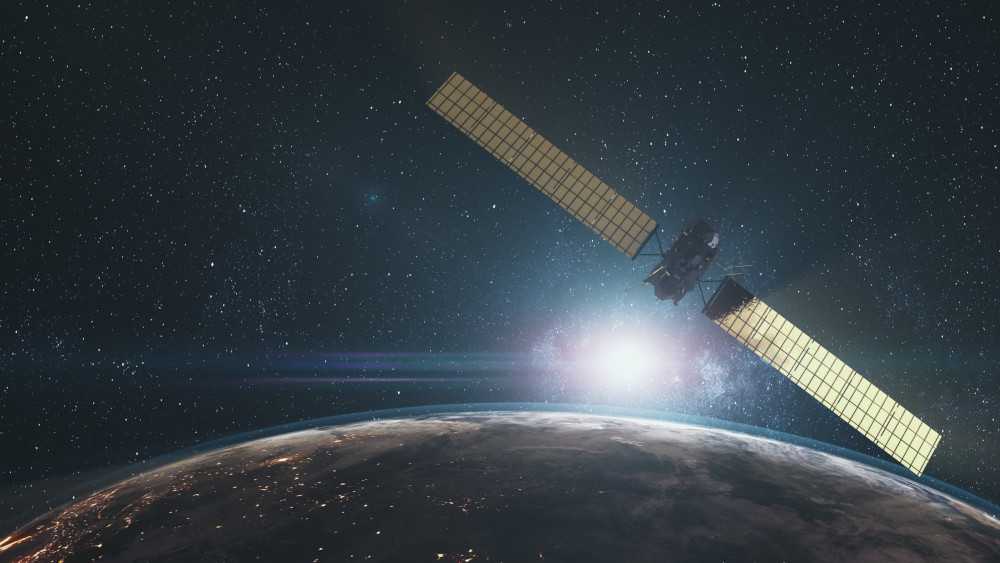 Satellite orbiting Earth, capturing data for Earth Observation applications